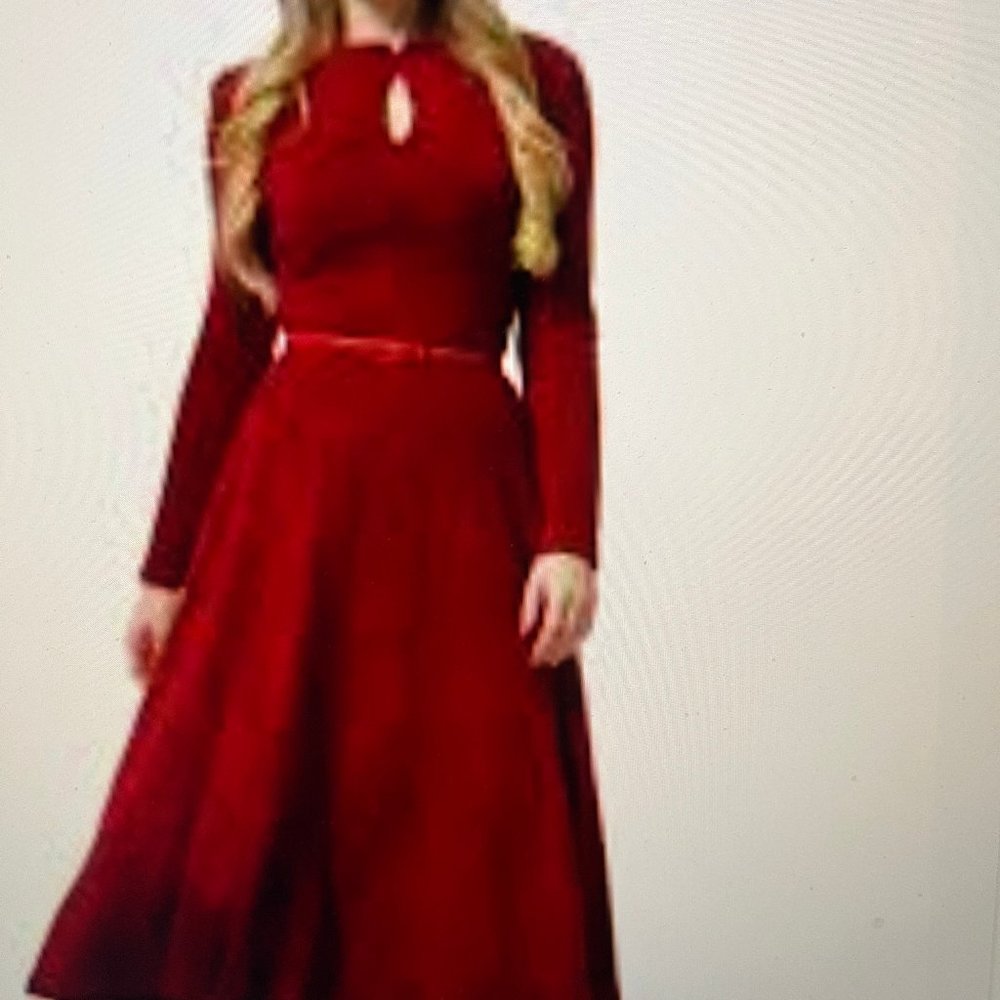 Lila Kass Red Keyhole Wool-blend Stretchable A Line Dress